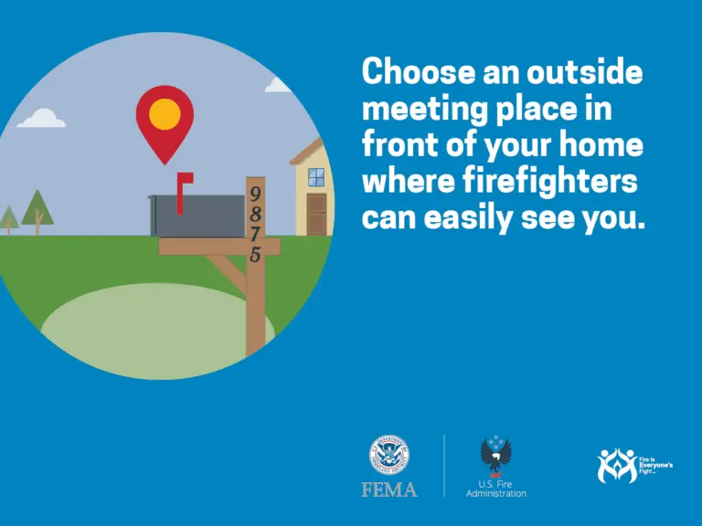 Meeting point safety: select a conspicuous outdoor location near your home as an emergency rendezvous spot for firefighters and family members.