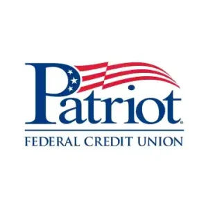 Logo of Patriot Federal Credit Union. The word "Patriot" is in blue, with an American flag design incorporated in the letter "P." Below, "Federal Credit Union" appears in blue capital letters.